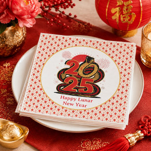 Serviette En Papier Rouge chinois Or Joyeuse Nouvelle Année lunaire du