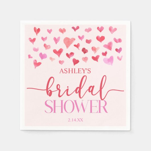 Serviette En Papier Rouge Coeurs Roses Saint Valentin Fête de Mariage (Devant)