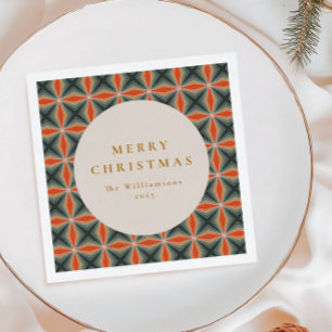Serviette En Papier Rouge de Noël Vert Étoiles Milieu du Siècle Person