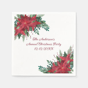 Serviette En Papier Rouge de Poinsettia Fête de Noël Verte