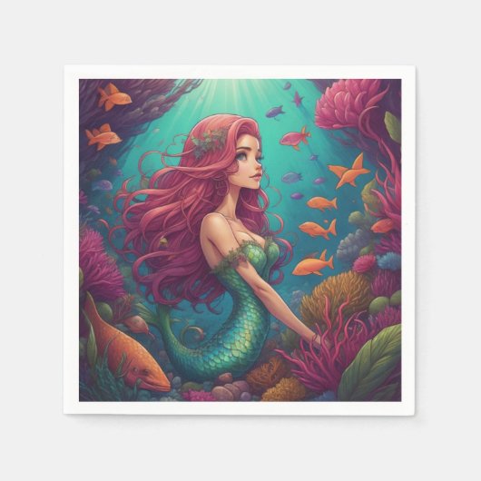 Serviette En Papier Rouge de sirène (Devant)