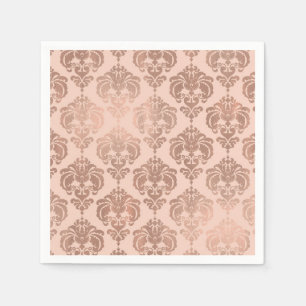 Serviette En Papier Rouge doré rose Blush Damassé Moderne Glamour