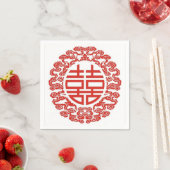 Serviette En Papier rouge double bonheur mariage chinois moderne (En situation)