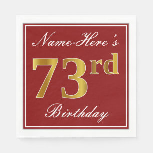 Serviette En Papier Rouge élégant, anniversaire d'or de Faux
