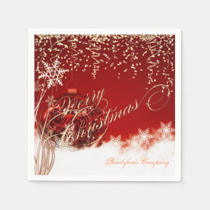 Serviette En Papier Rouge Élégant, Boules de Noël, Confettis Dorés