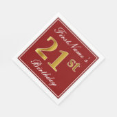 Serviette En Papier Rouge élégant, Faux Gold 21e anniversaire + Nom pe (Coin)