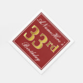Serviette En Papier Rouge élégant, Faux Gold 33e anniversaire + Nom pe (Coin)