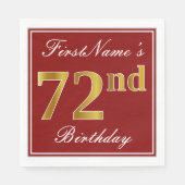 Serviette En Papier Rouge élégant, Faux Gold 72e anniversaire + Nom pe (Devant)