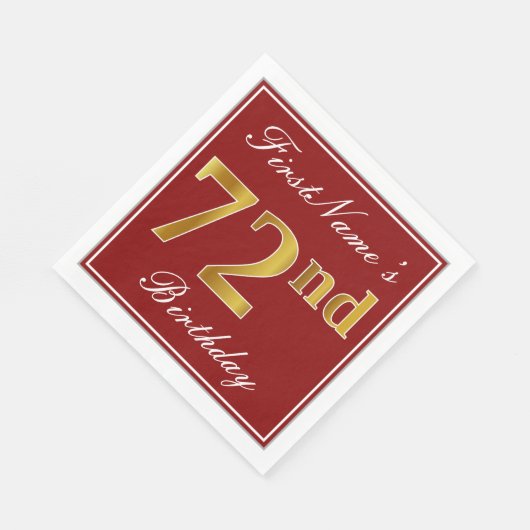 Serviette En Papier Rouge élégant, Faux Gold 72e anniversaire + Nom pe (Coin)