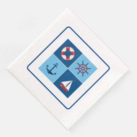 Serviette En Papier Rouge Et Bleu Nautiques (Coin)