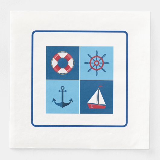 Serviette En Papier Rouge Et Bleu Nautiques (Devant)