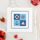 Serviette En Papier Rouge Et Bleu Nautiques (En situation)