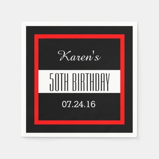 Serviette En Papier Rouge et noir 50e anniversaire Custom V004 (Devant)