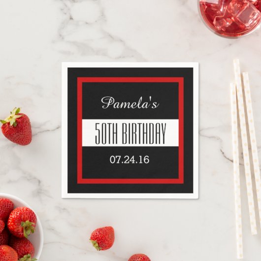 Serviette En Papier Rouge et noir 50e anniversaire Custom V014 (En situation)
