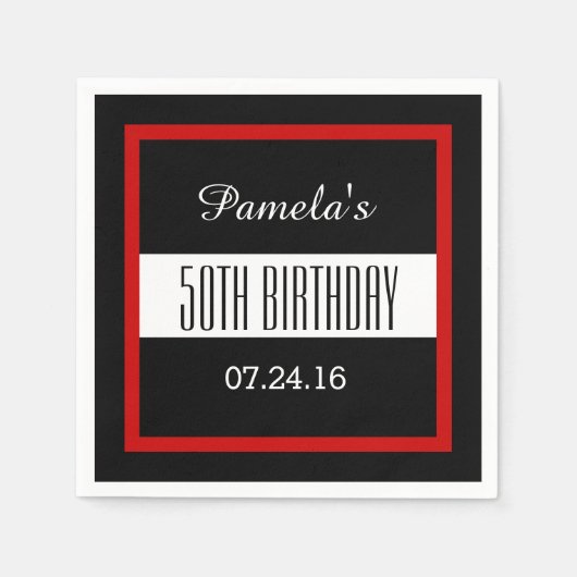 Serviette En Papier Rouge et noir 50e anniversaire Custom V014 (Devant)