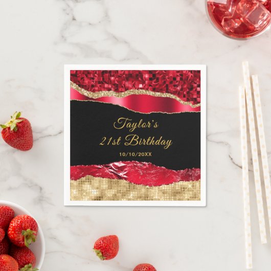 Serviette En Papier Rouge et or Glam Tears Anniversaire (En situation)