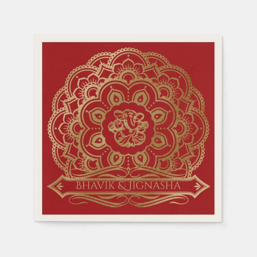 Serviette En Papier Rouge et or Mandala Mariage indien Napkin (Devant)