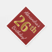Serviette En Papier Rouge, Faux Gold 26e anniversaire + Nom personnali (Coin)