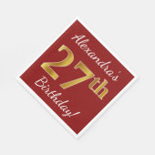 Serviette En Papier Rouge, Faux Gold 27e anniversaire + Nom personnali (Coin)