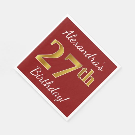 Serviette En Papier Rouge, Faux Gold 27e anniversaire + Nom personnali (Coin)