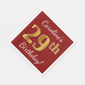 Serviette En Papier Rouge, Faux Gold 29e anniversaire + Nom personnali (Coin)