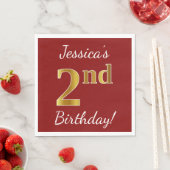Serviette En Papier Rouge, Faux Gold 2e anniversaire + Nom personnalis (En situation)