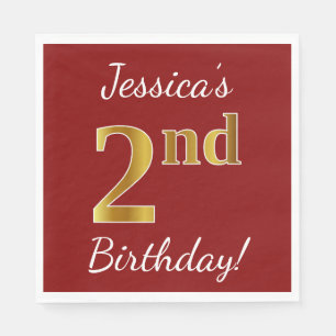 Serviette En Papier Rouge, Faux Gold 2e anniversaire + Nom personnalis
