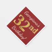 Serviette En Papier Rouge, Faux Gold 32e anniversaire + Nom personnali (Coin)