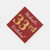 Serviette En Papier Rouge, Faux Gold 33e anniversaire + Nom personnali (Coin)