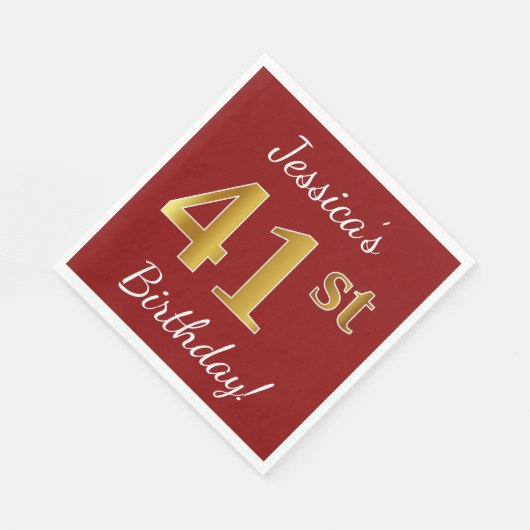 Serviette En Papier Rouge, Faux Gold 41e anniversaire + Nom personnali (Coin)