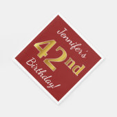 Serviette En Papier Rouge, Faux Gold 42e anniversaire + Nom personnali (Coin)