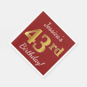 Serviette En Papier Rouge, Faux Gold 43ème anniversaire + Nom personna (Coin)