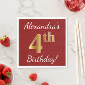 Serviette En Papier Rouge, Faux Gold 4e anniversaire + Nom personnalis (En situation)