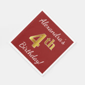 Serviette En Papier Rouge, Faux Gold 4e anniversaire + Nom personnalis (Coin)