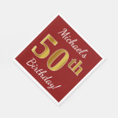 Serviette En Papier Rouge, Faux Gold 50e anniversaire + Nom personnali (Coin)