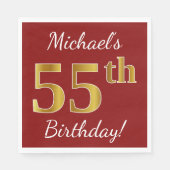 Serviette En Papier Rouge, Faux Gold 55e anniversaire + Nom personnali (Devant)