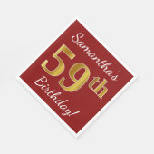 Serviette En Papier Rouge, Faux Gold 59e anniversaire + Nom personnali (Coin)