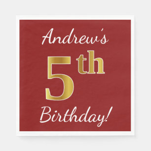 Serviette En Papier Rouge, Faux Gold 5e anniversaire + Nom personnalis