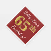 Serviette En Papier Rouge, Faux Gold 65e anniversaire + Nom personnali (Coin)
