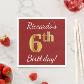 Serviette En Papier Rouge, Faux Gold 6e anniversaire + Nom personnalis (En situation)