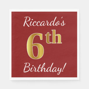 Serviette En Papier Rouge, Faux Gold 6e anniversaire + Nom personnalis