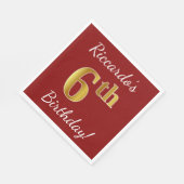 Serviette En Papier Rouge, Faux Gold 6e anniversaire + Nom personnalis (Coin)