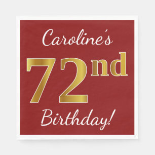 Serviette En Papier Rouge, Faux Gold 72e anniversaire + Nom personnali