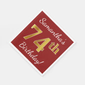 Serviette En Papier Rouge, Faux Gold 74e anniversaire + Nom personnali (Coin)