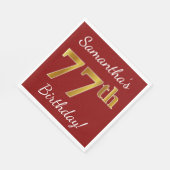 Serviette En Papier Rouge, Faux Gold 77e anniversaire + Nom personnali (Coin)