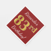Serviette En Papier Rouge, Faux Gold 83e anniversaire + Nom personnali (Coin)