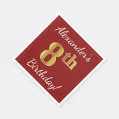 Serviette En Papier Rouge, Faux Gold 8e anniversaire + Nom personnalis (Coin)
