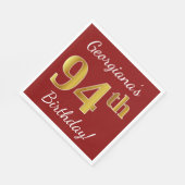 Serviette En Papier Rouge, Faux Gold 94e anniversaire + Nom personnali (Coin)
