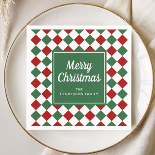 Serviette En Papier Rouge Festif Et Vérification De Noël Vert Joyeux N