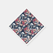 Serviette En Papier Rouge, fleurs blanches sur bleu. (Coin)